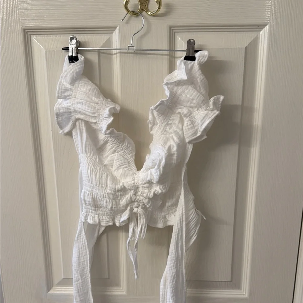 White Ruffled Tie-Front Top - Picture 4 of 4